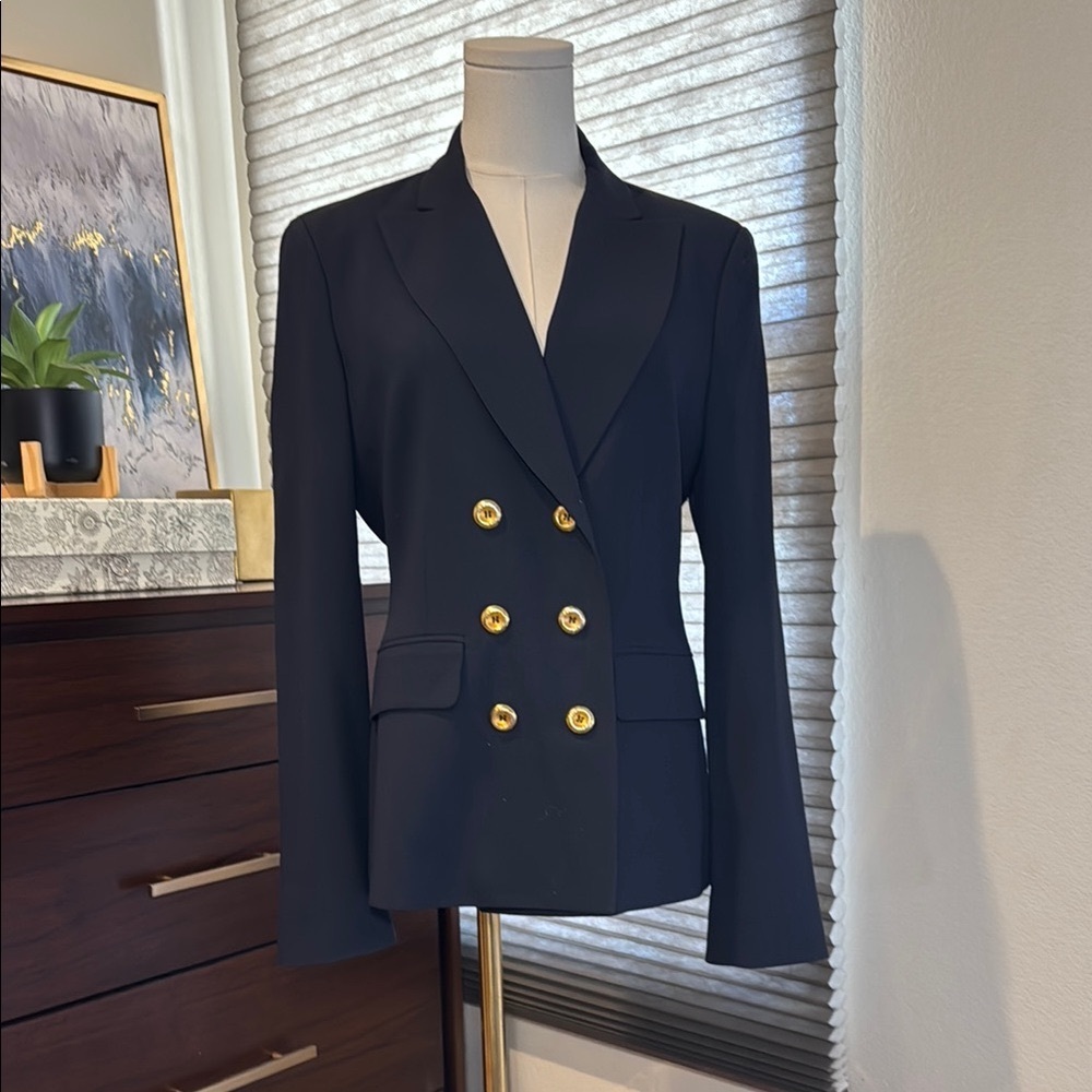 BCBGMaxAzria Navy Double Breasted Blazer with Structured Shoulders. Size M